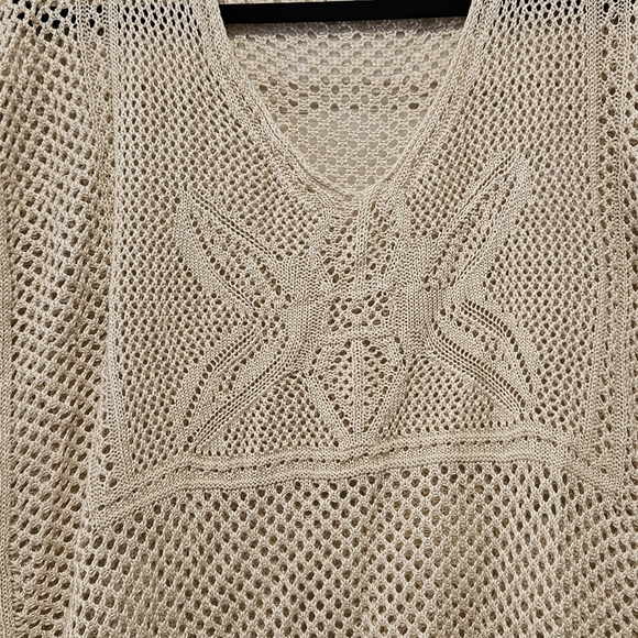 One World Beige Knit Poncho with Fringe Size 2XL - Picture 4 of 7